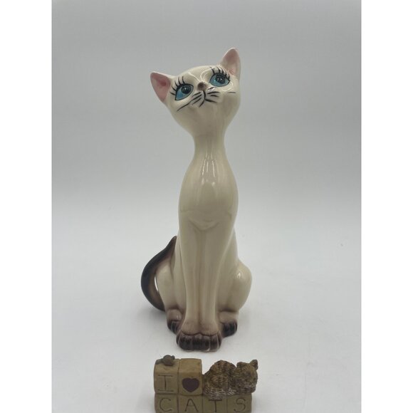 Ceramic Cat Figurine & "I Love Cats" Block Decor By Blossom Bucket Inc - Picture 1 of 11